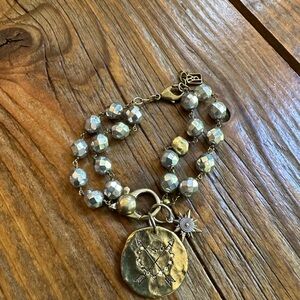 Gold and Silver Beaded Bracelet with Charm